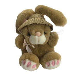 Vtg Preferred Plush Bunny Rabbit Spring Straw Hat Stuffed Animal Plush Easter